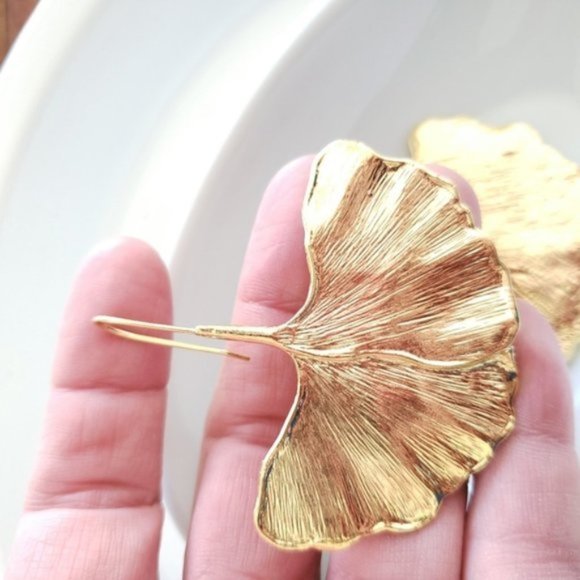 New! Anthro Ginkgo Leaf Earrings - Picture 5 of 8